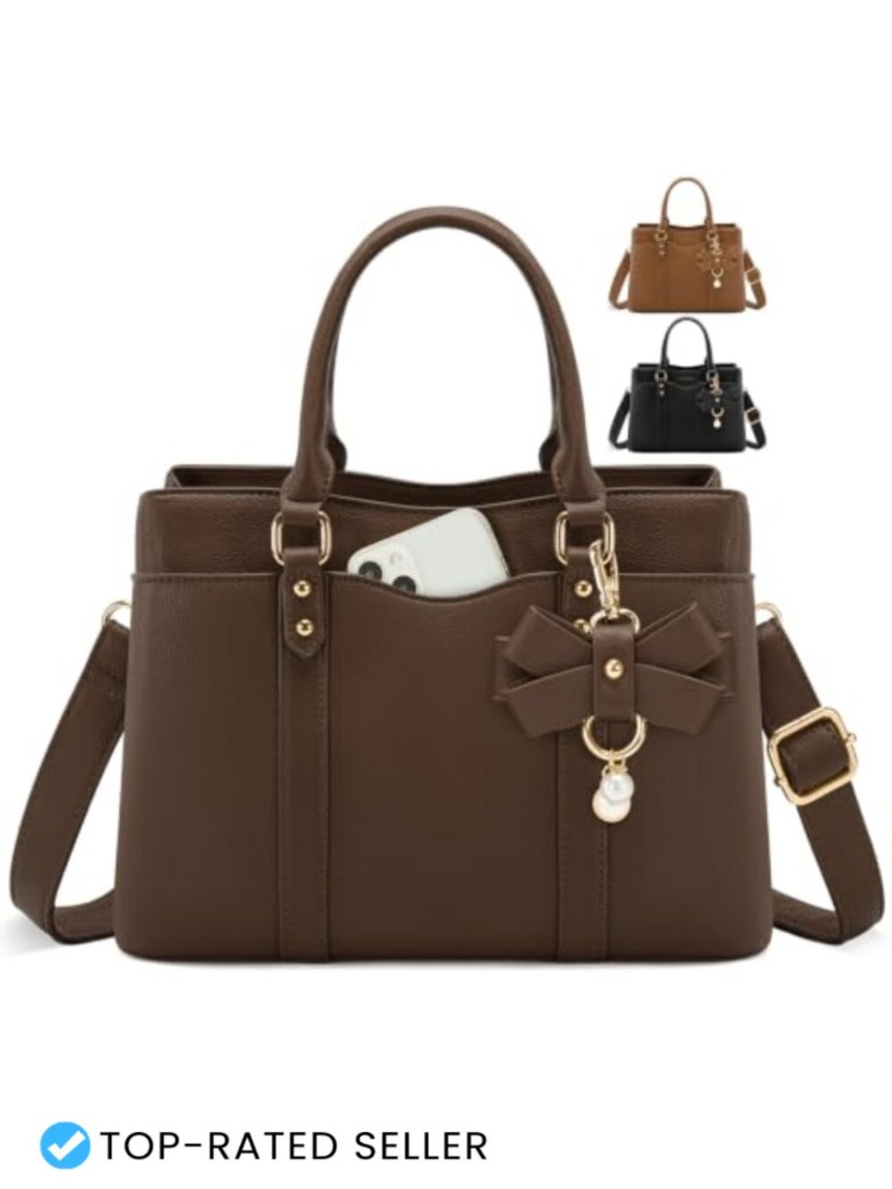 RAINSMORE Water-Resistant PU Leather Satchel Handbag Fits 11-inch iPad